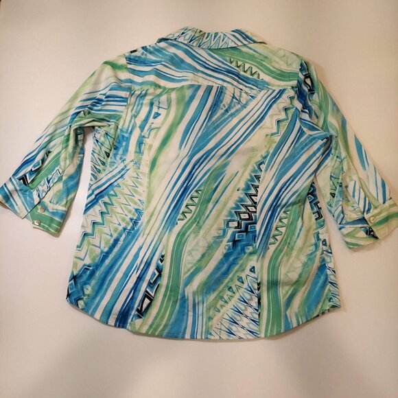 Chico's Blouse womens L geometric bright colorful Button boho career casual fun - Picture 12 of 12